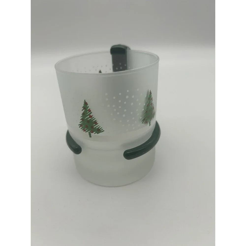 8 Christmas Inspiration Frosted Glass Mugs w/ Removable Handles VTG Set
